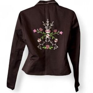 Rare Vintage Y2K Pink Collection Brown Floral Embroidered Blazer, Women's Size M